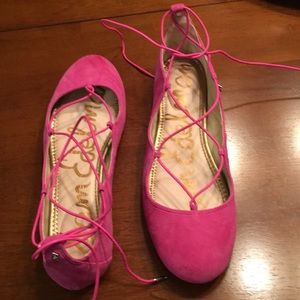 Sam Edelman Flynt Ghillie ballet flat in hot pink.